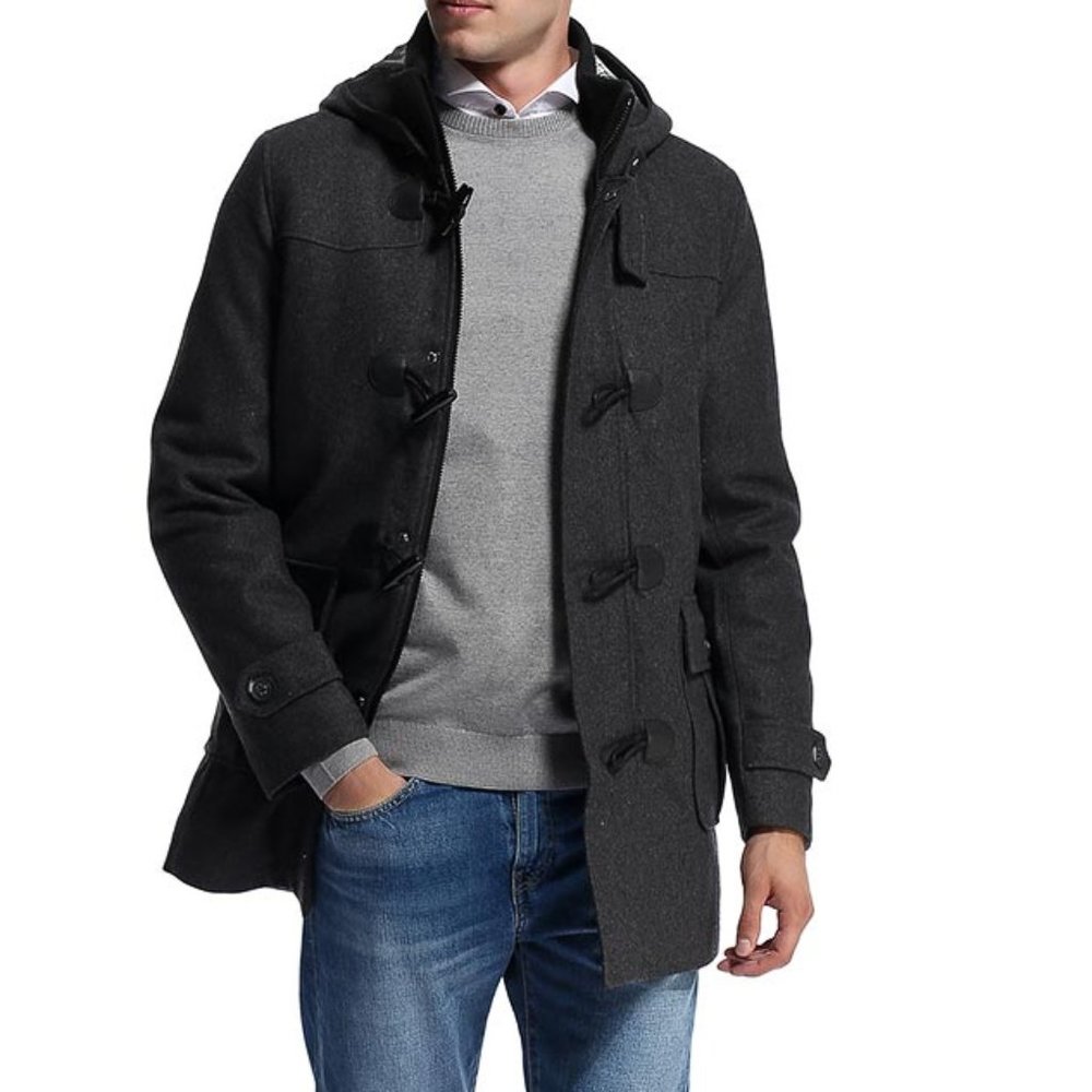 Men's hooded warm gray coat